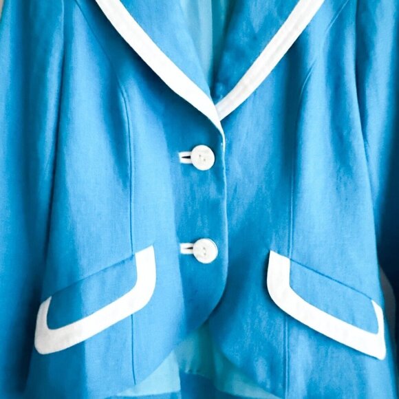 Ross Mayer LINEN Blue White Trim Two Button Fitted Summer Blazer 8 - Picture 3 of 6